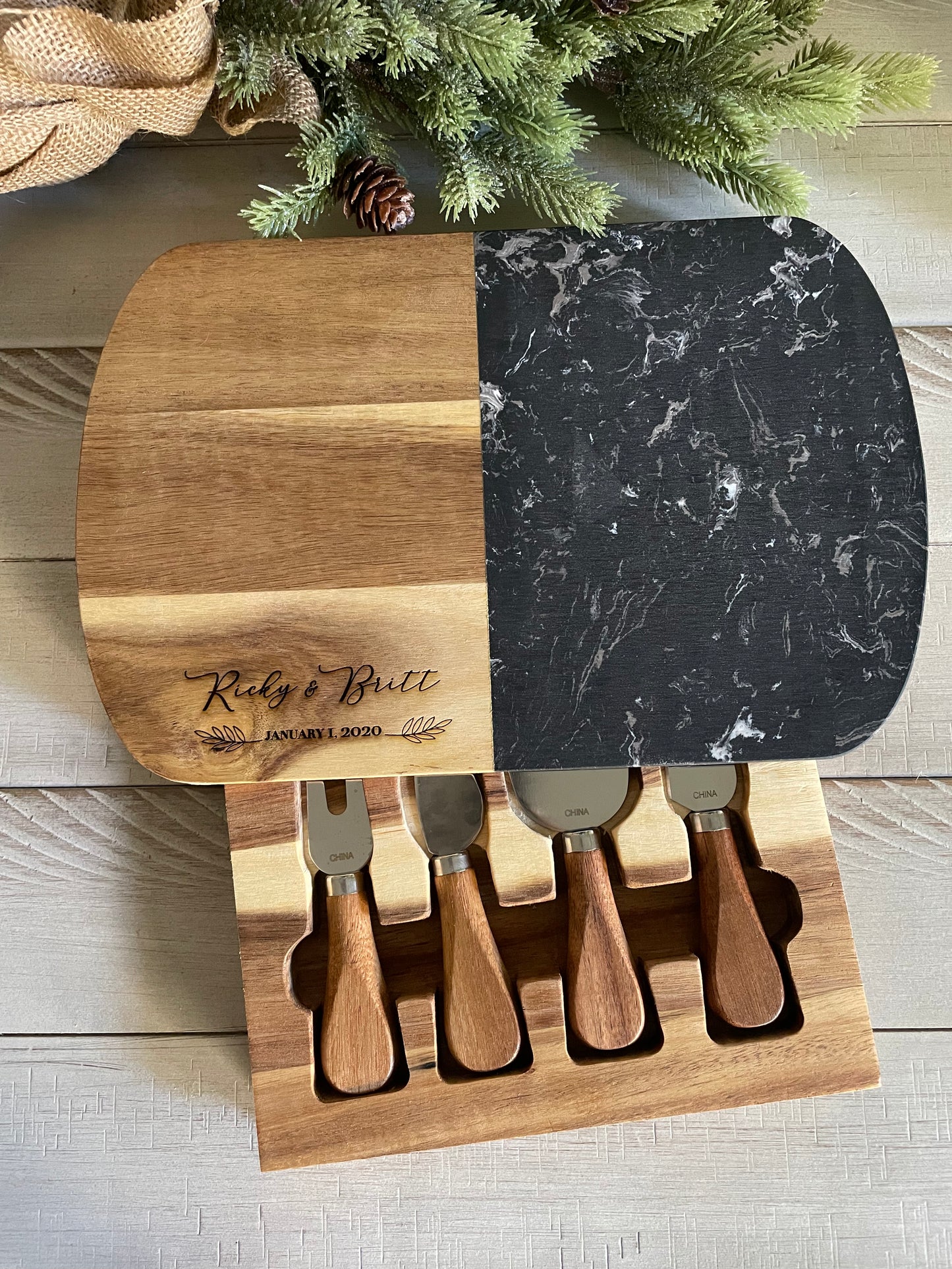 Wooden and Marble Charcuterie Board Set