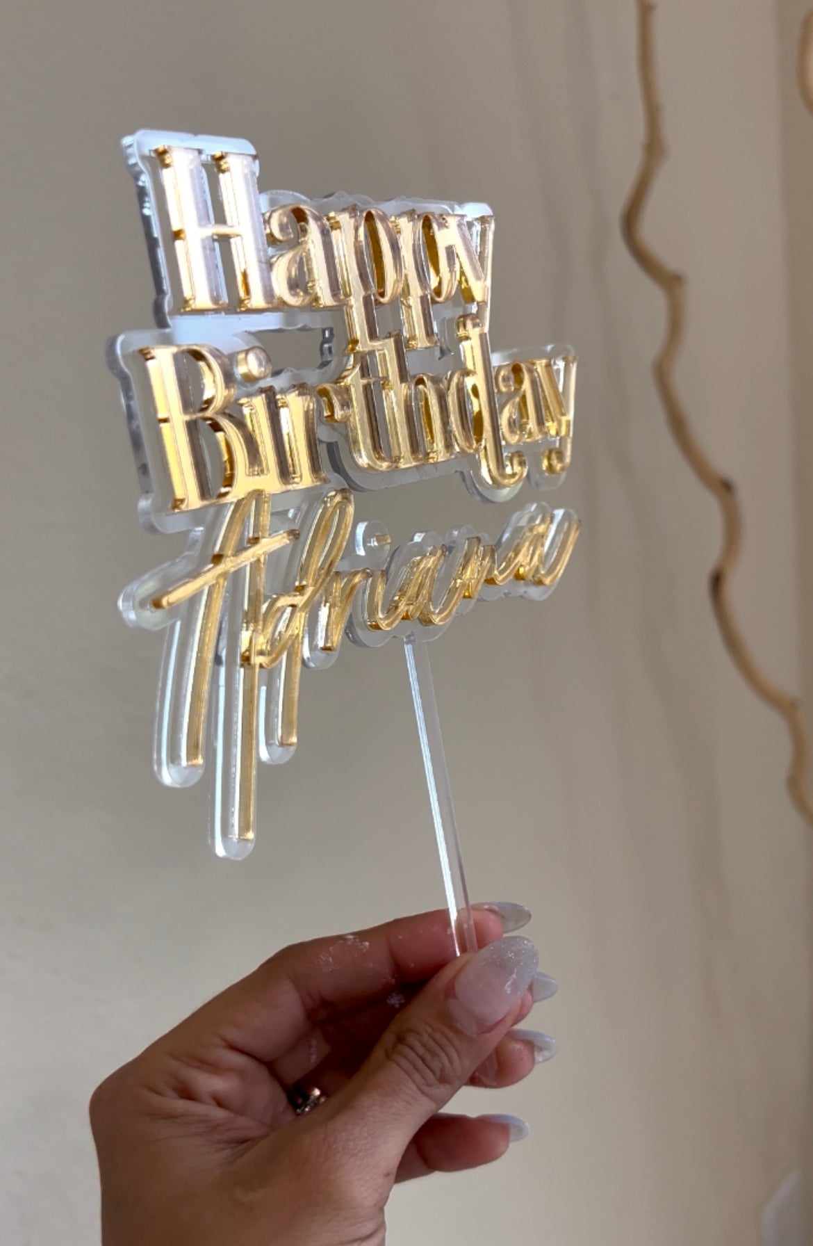 Happy Birthday Cake Toppers,double Sided Acrylic Mirror Gold Cake