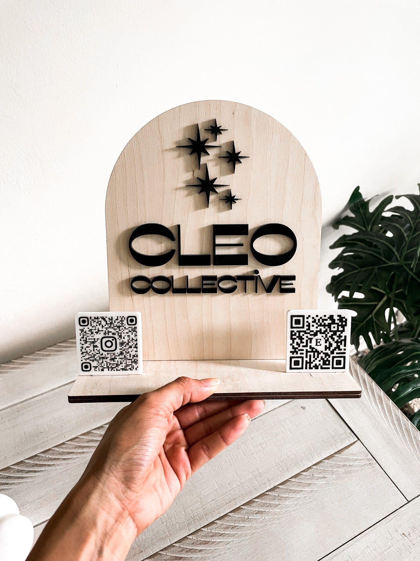 Wood and Acrylic Business QR Code Social Media Sign