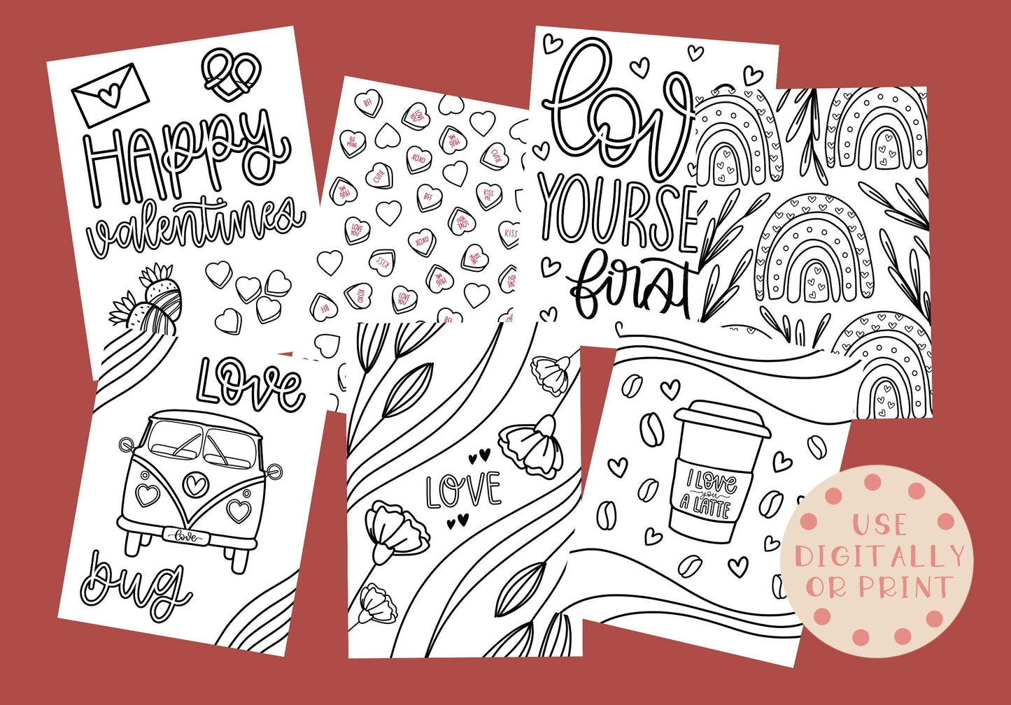 Valentines Digital Coloring Book for Procreate