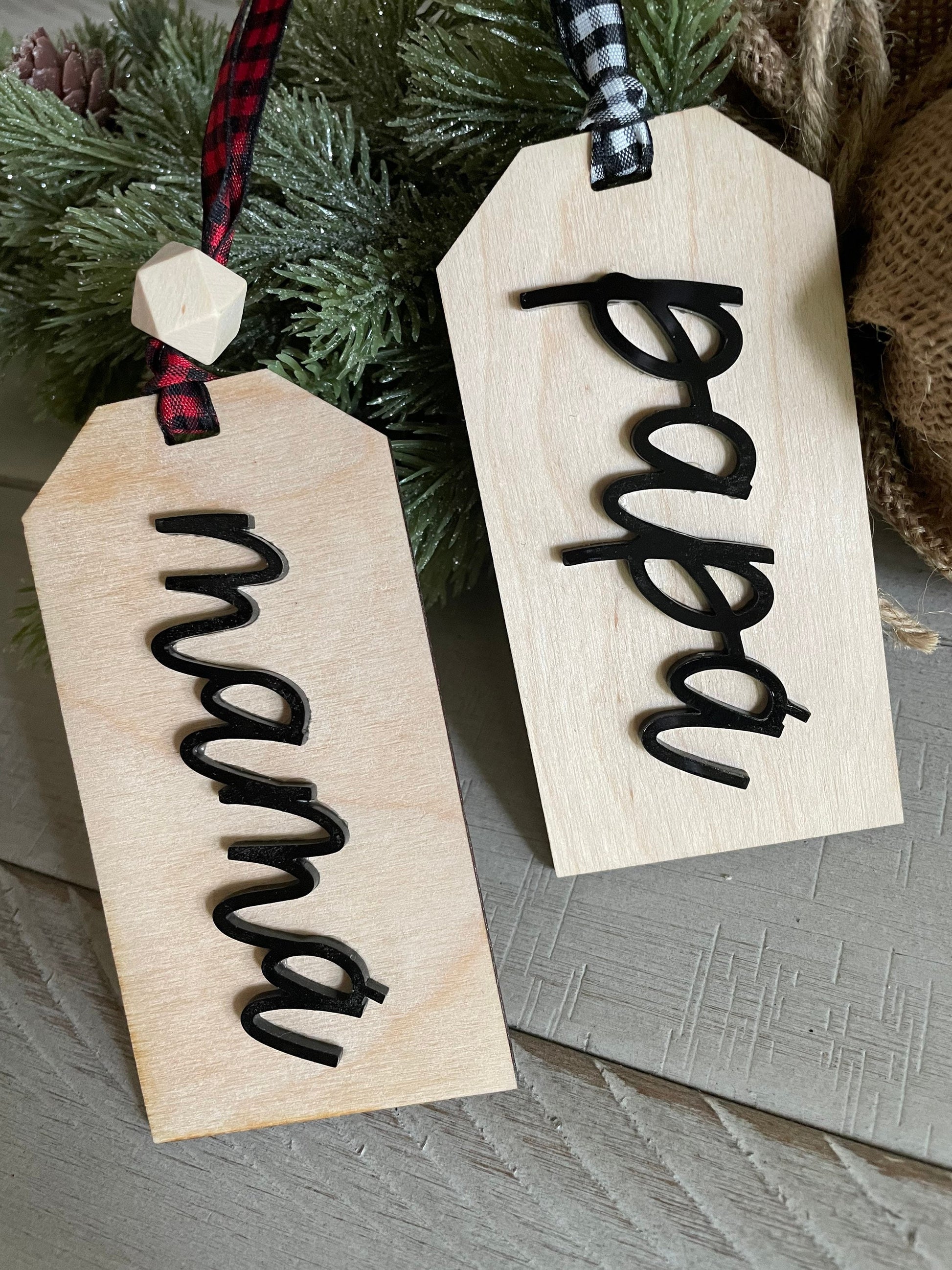 Personalized Christmas Stockings Boho Wooden Name Tags