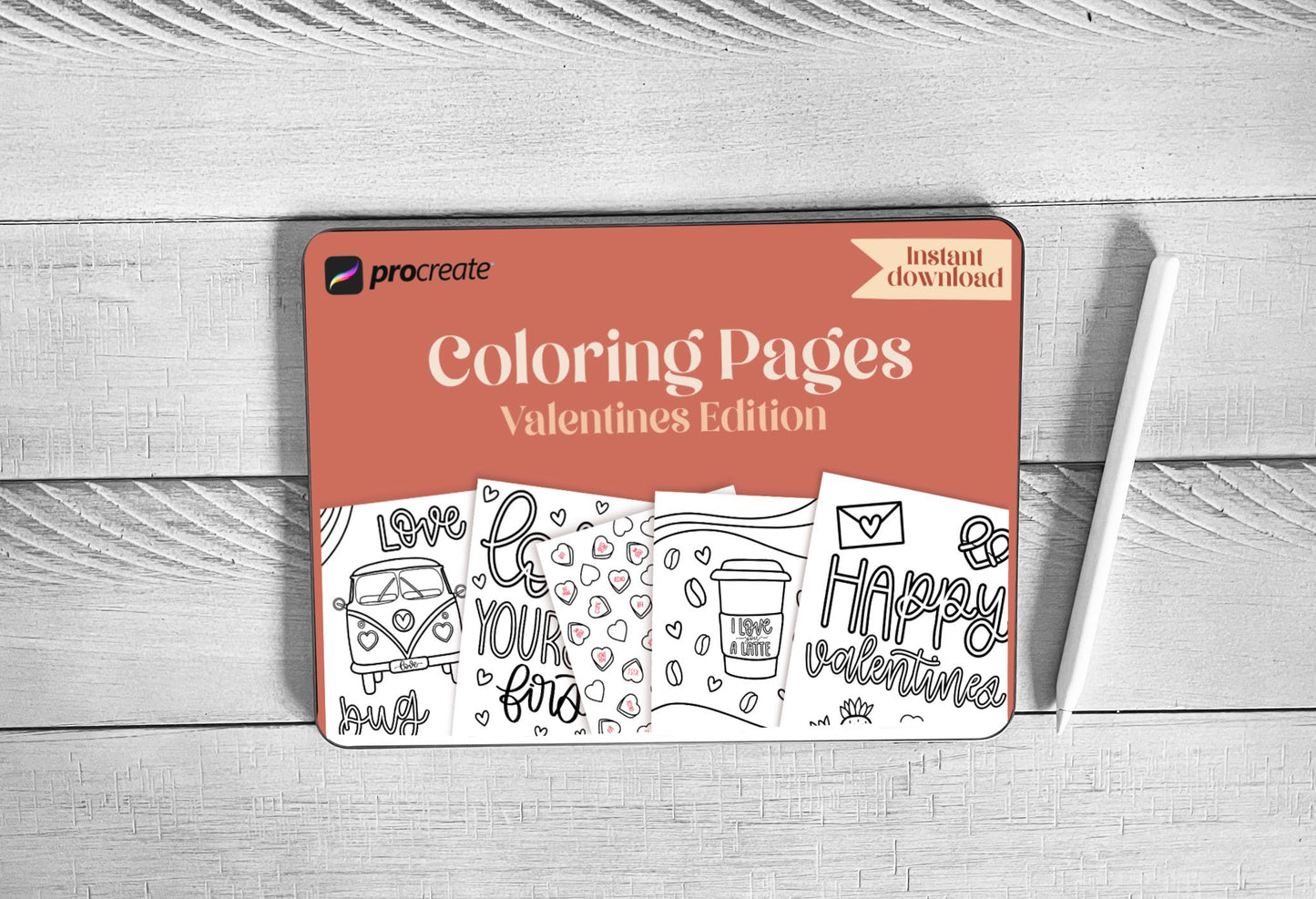 Valentines Digital Coloring Book for Procreate